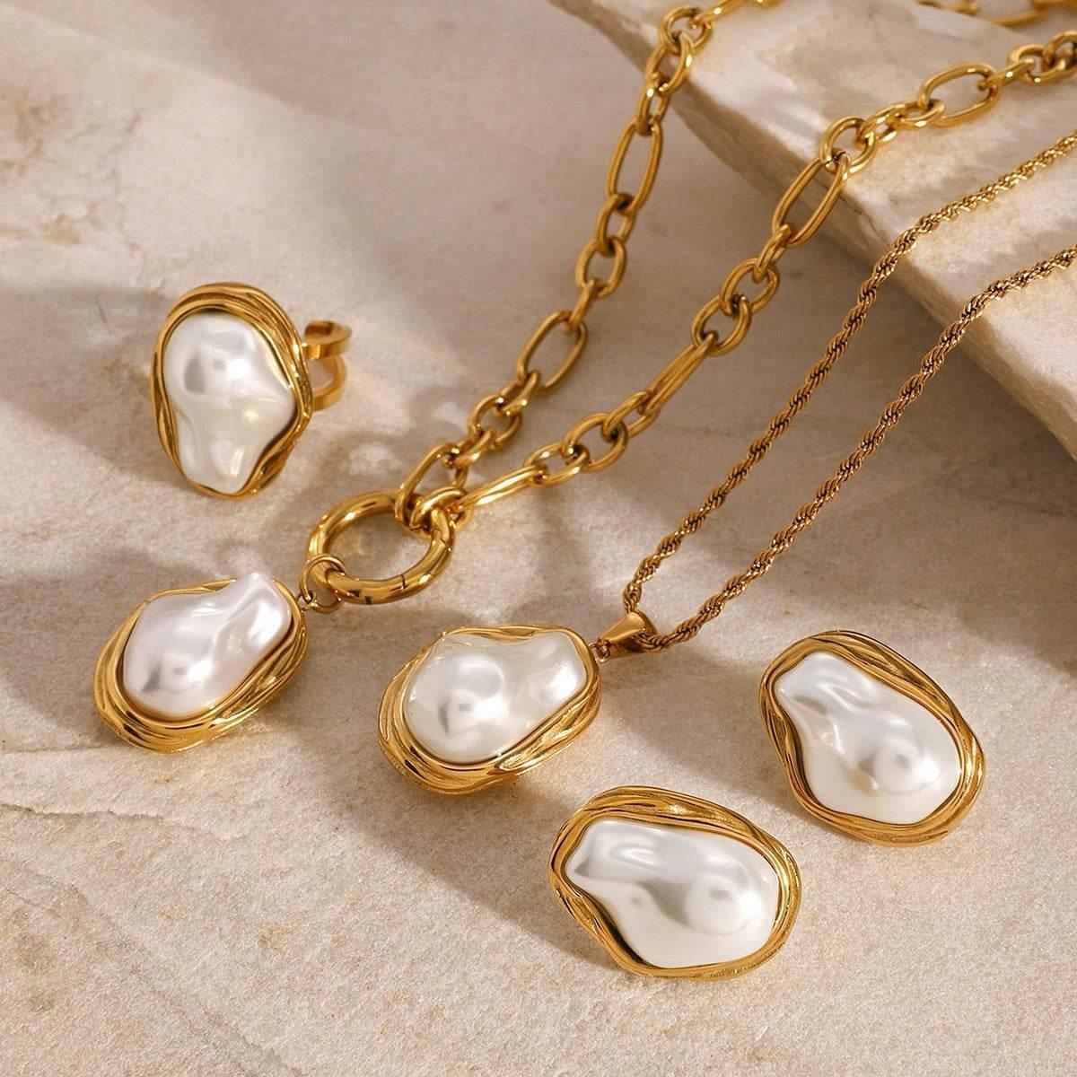 Irregular Pearl Necklace, Earring & Ring Set - Salt Lily