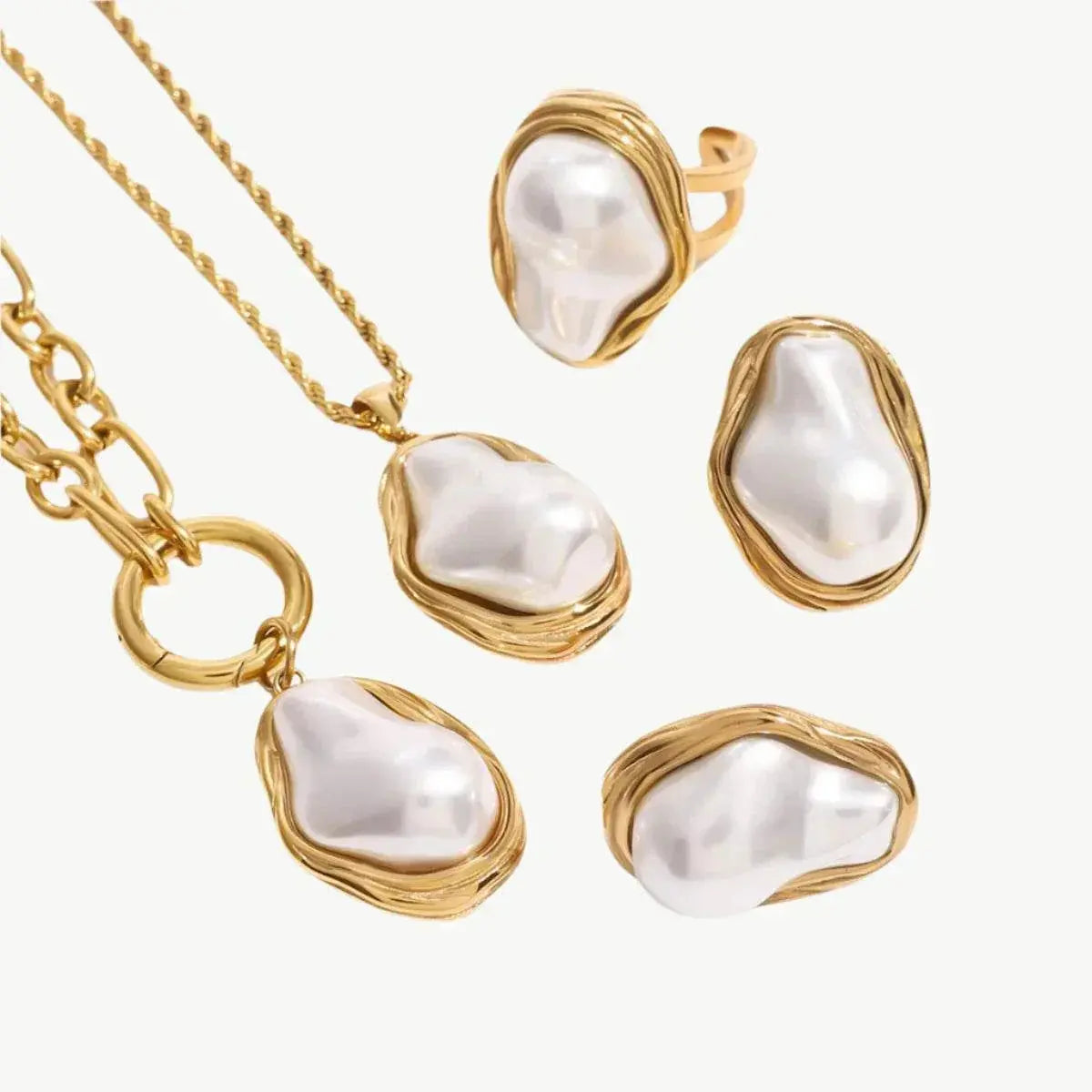 Irregular Pearl Necklace, Earring & Ring Set - Salt Lily