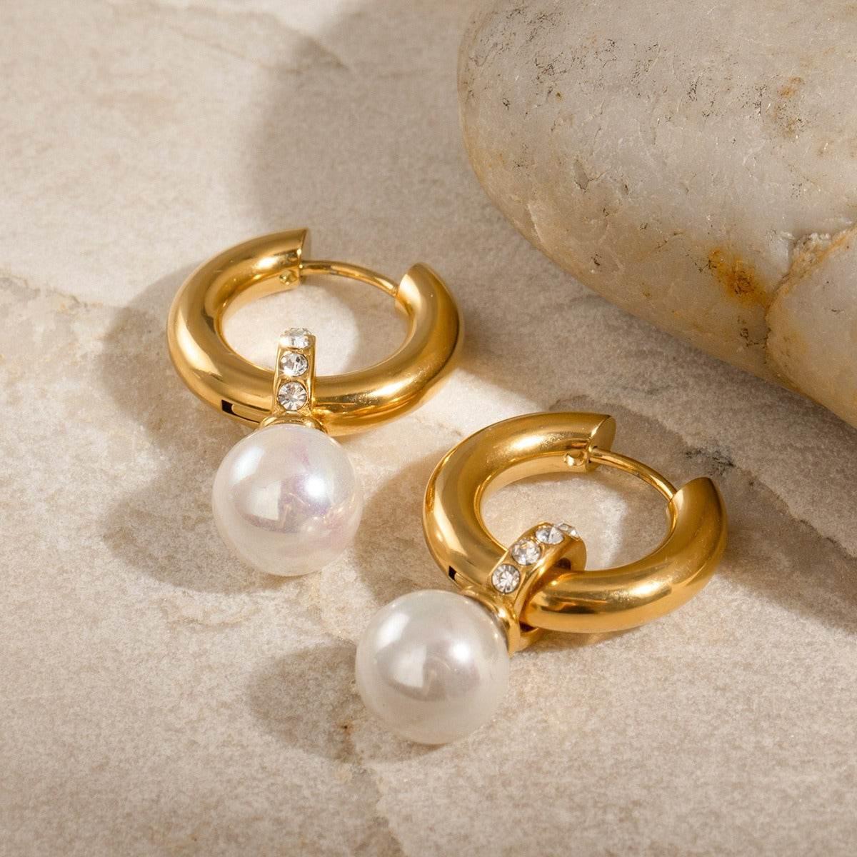 Pearl & Diamond Hoop Earrings - Salt Lily