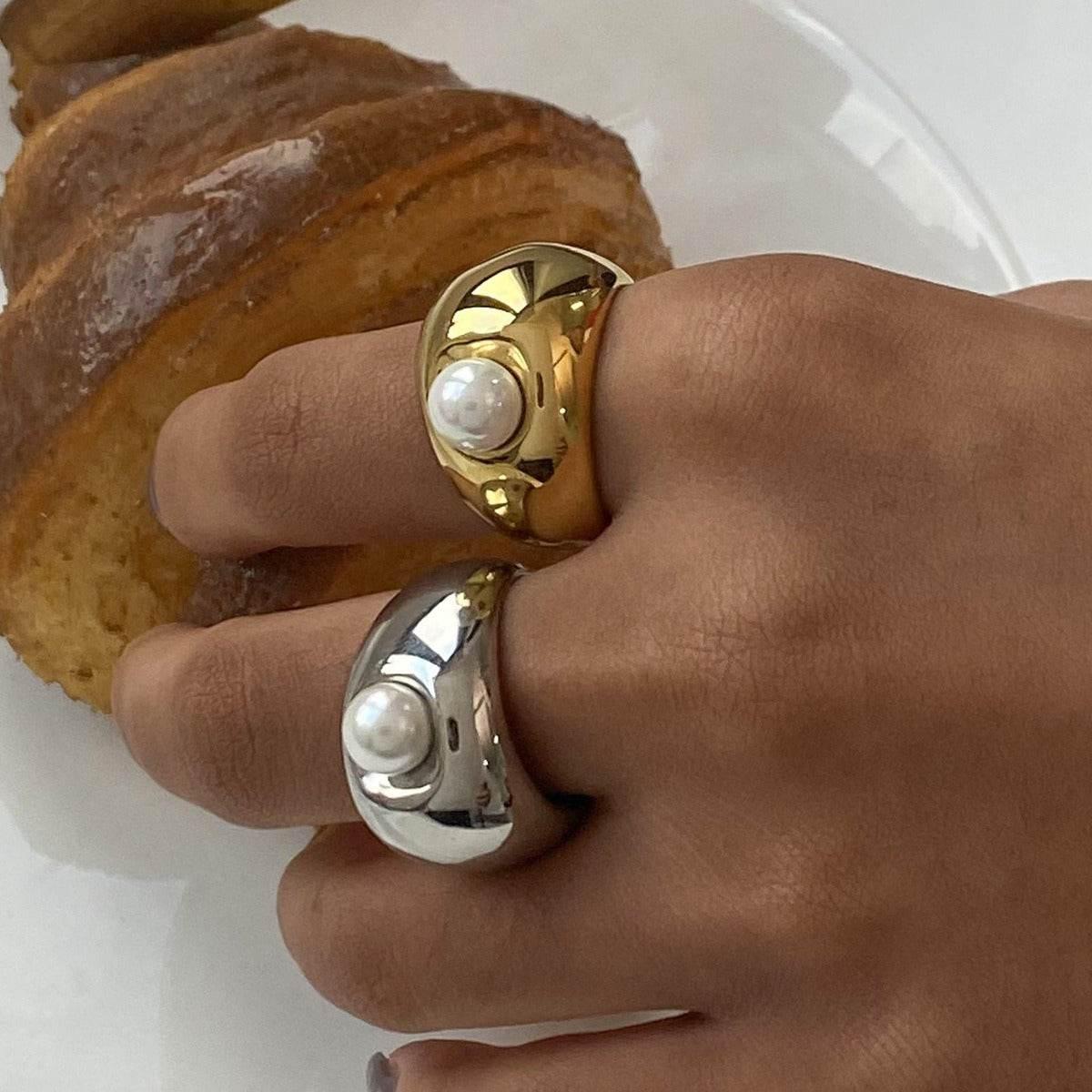 Gold & Silver Pearl Inlay Gold Ring - Salt Lily