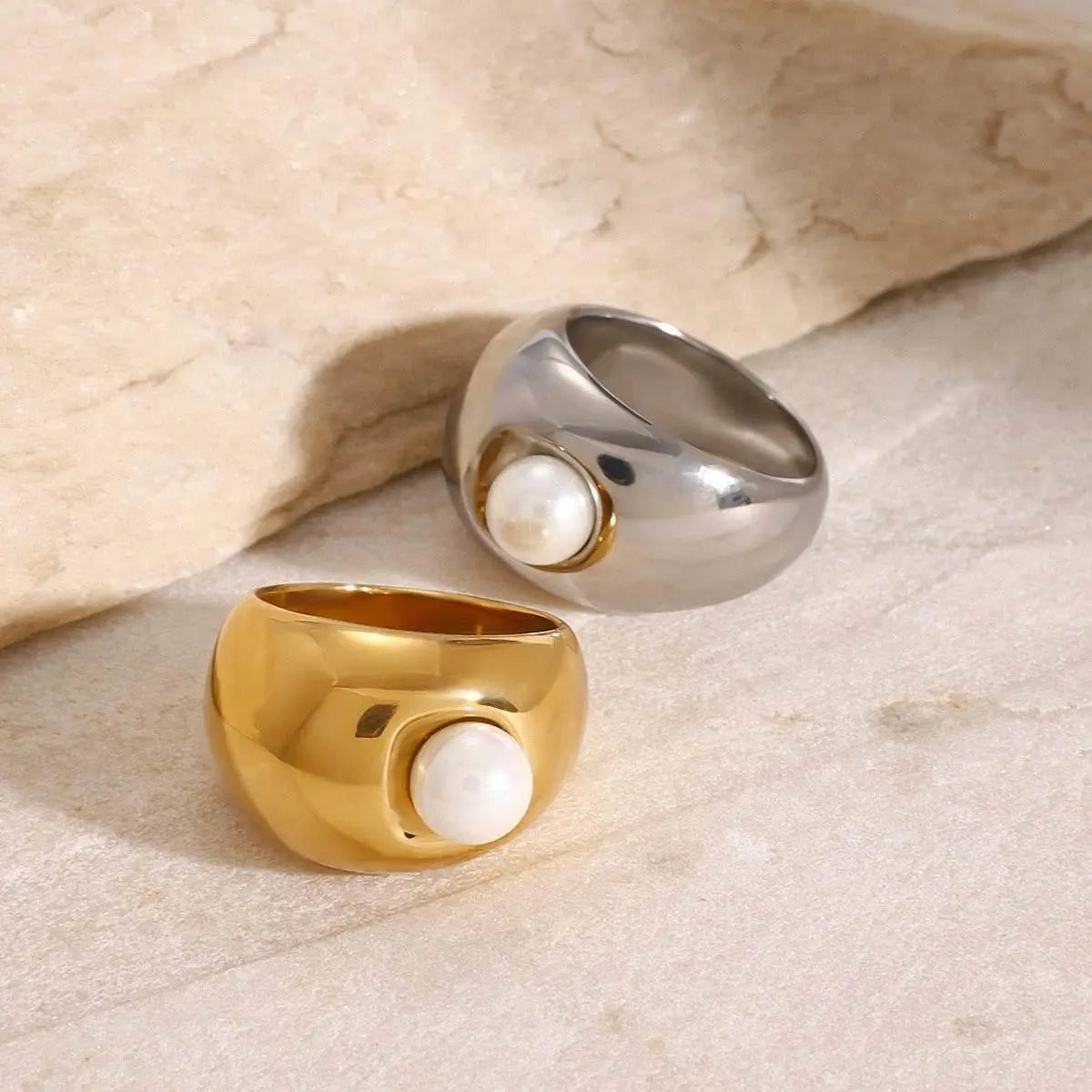 Gold & Silver Pearl Inlay Gold Ring - Salt Lily