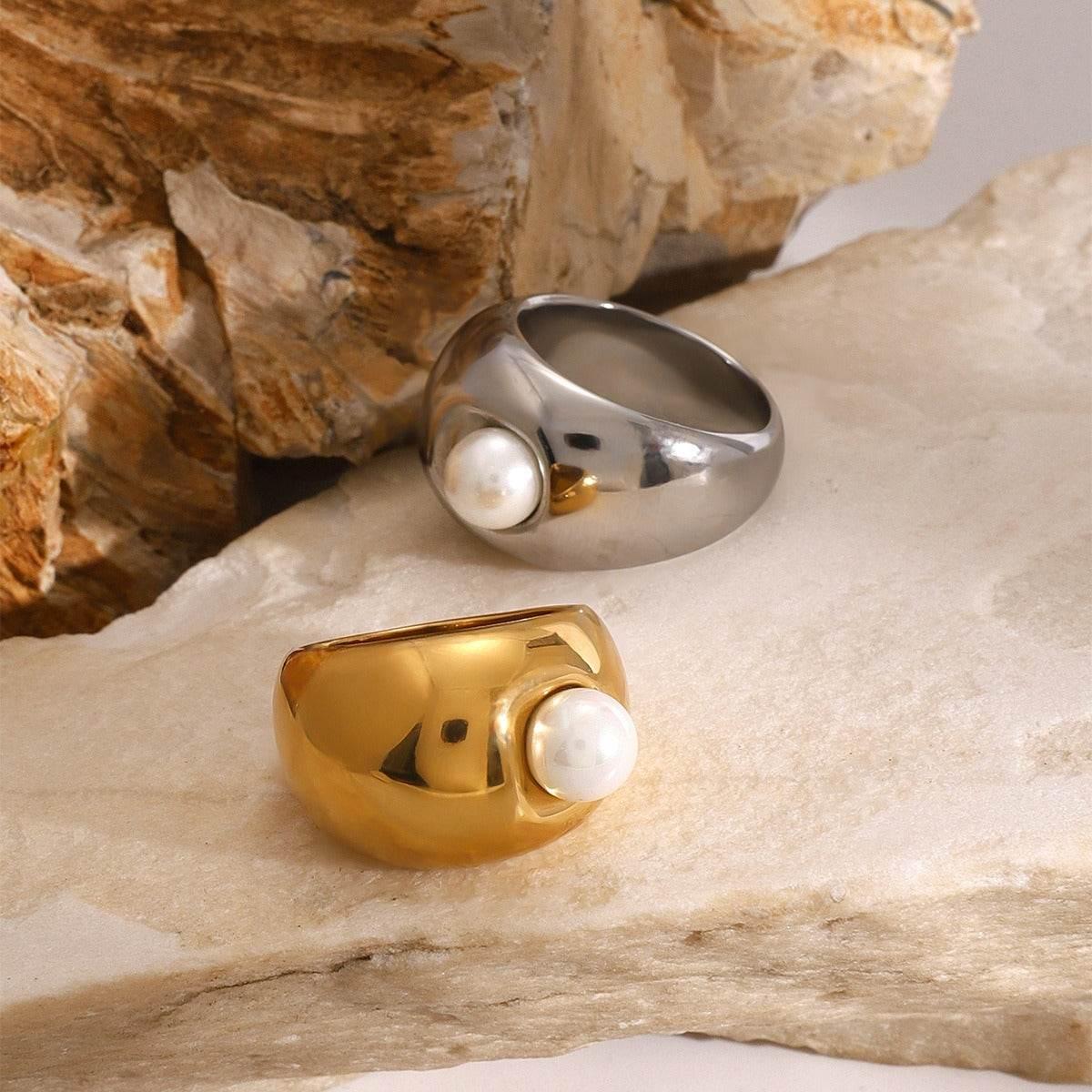 Gold & Silver Pearl Inlay Gold Ring - Salt Lily