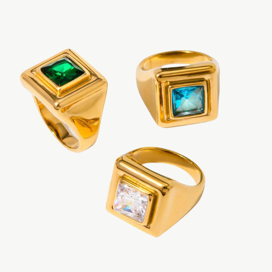 The Nova Ring – Square Gemstone in Gold - Salt Lily