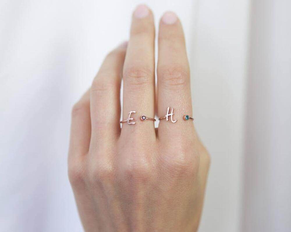 Birthstone & Initial Ring - Salt Lily