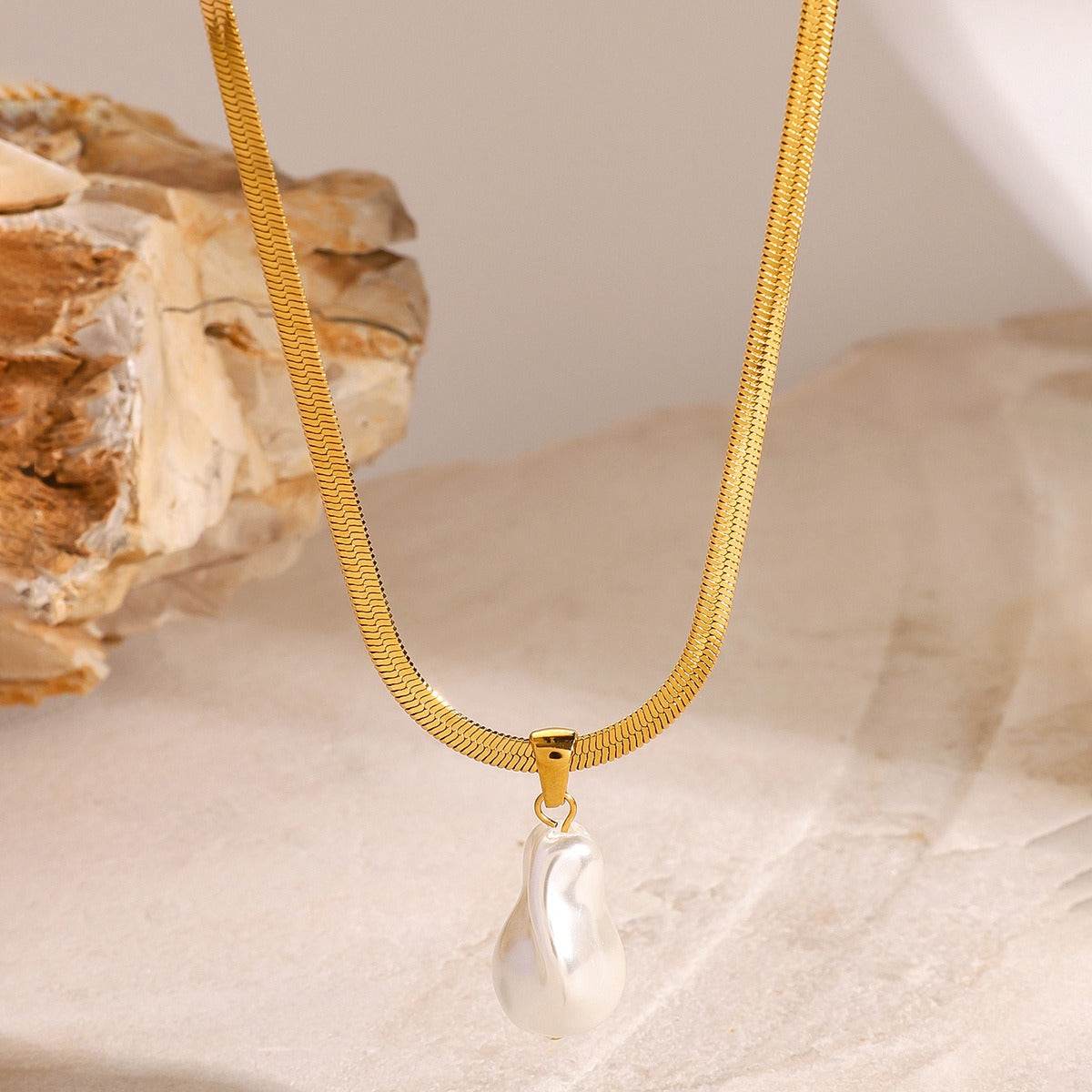 Pearl & Snakebone Chain Necklace - Salt Lily