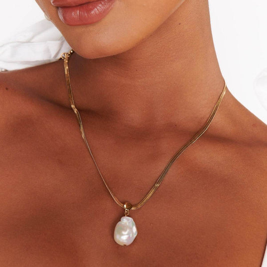 Pearl & Snakebone Chain Necklace - Salt Lily