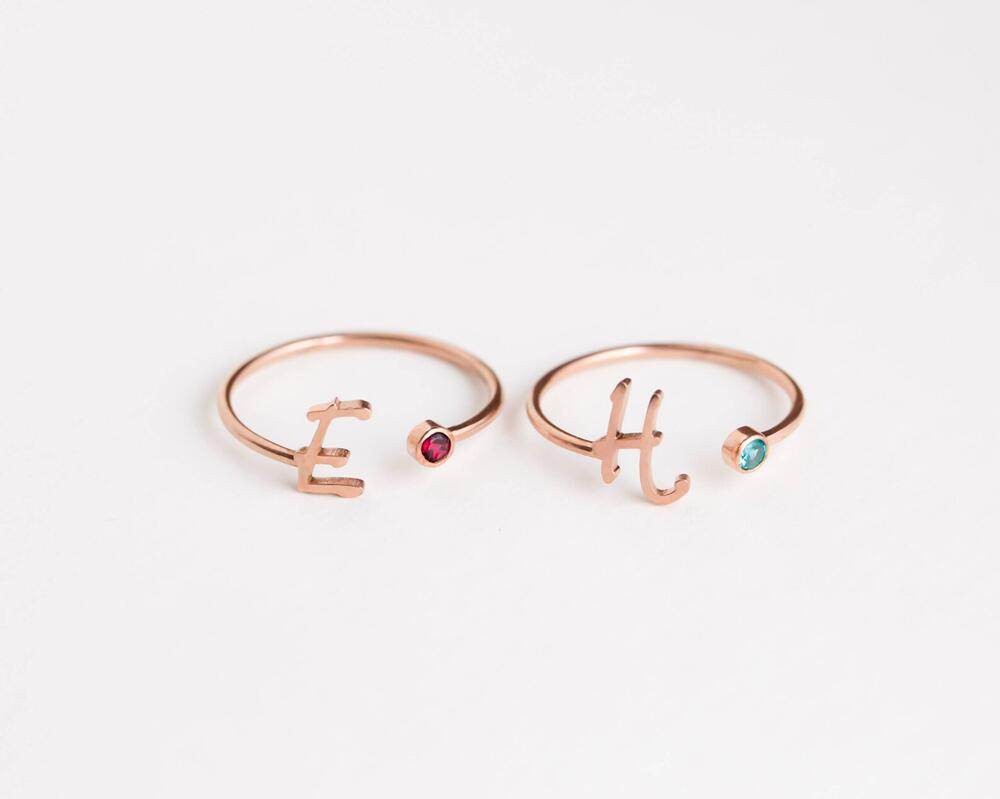 Birthstone & Initial Ring - Salt Lily