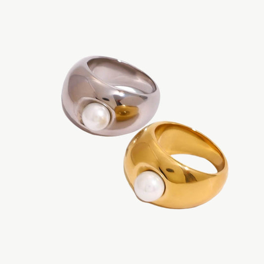 Pearl Inlay Gold Ring - Salt Lily