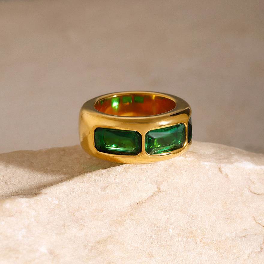Trio Gem Wide Band Ring - Salt Lily