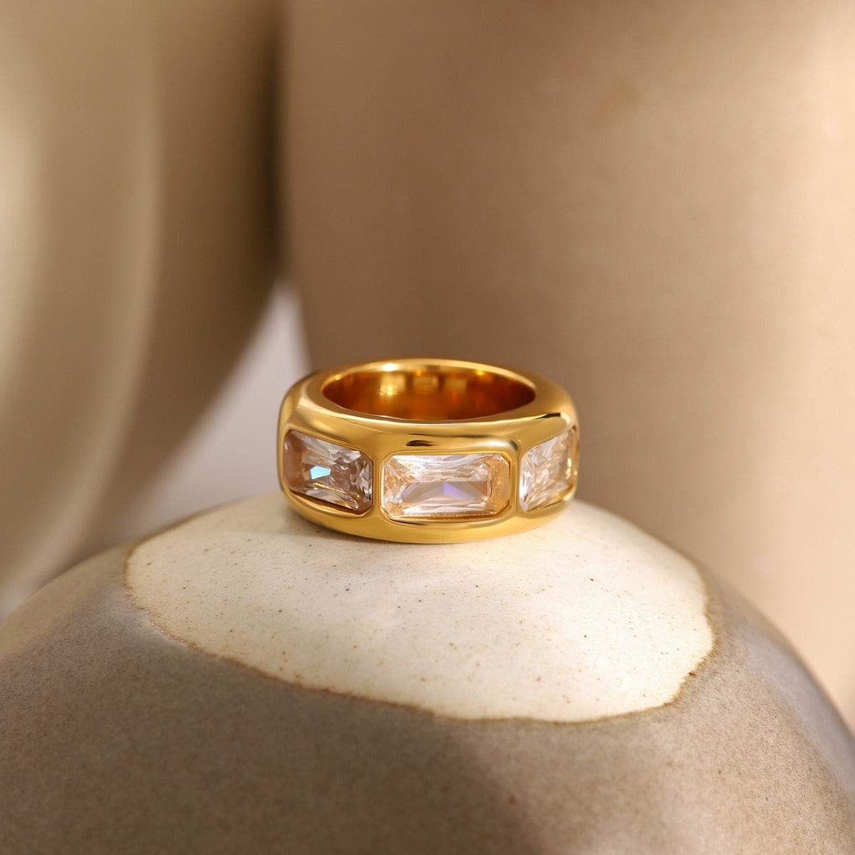 Trio Gem Wide Band Ring - Salt Lily