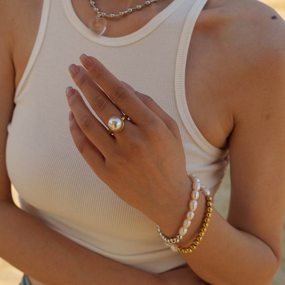 18K Gold Pearl Drop Ring - Salt Lily
