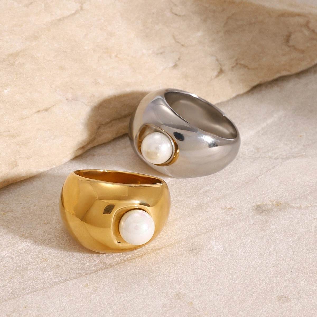 Pearl Inlay Gold Ring - Salt Lily