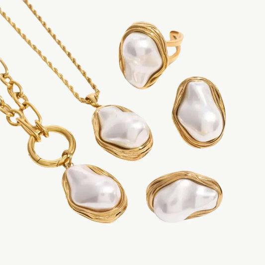 Irregular Pearl Necklace, Earring & Ring Set - Salt Lily