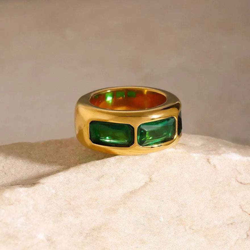 Trio Gem Wide Band Ring - Salt Lily